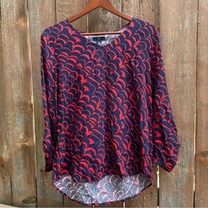 GAP Women’s Navy Red Pattern 3/4 Sleeve Flowy Lightweight Blouse Size Large